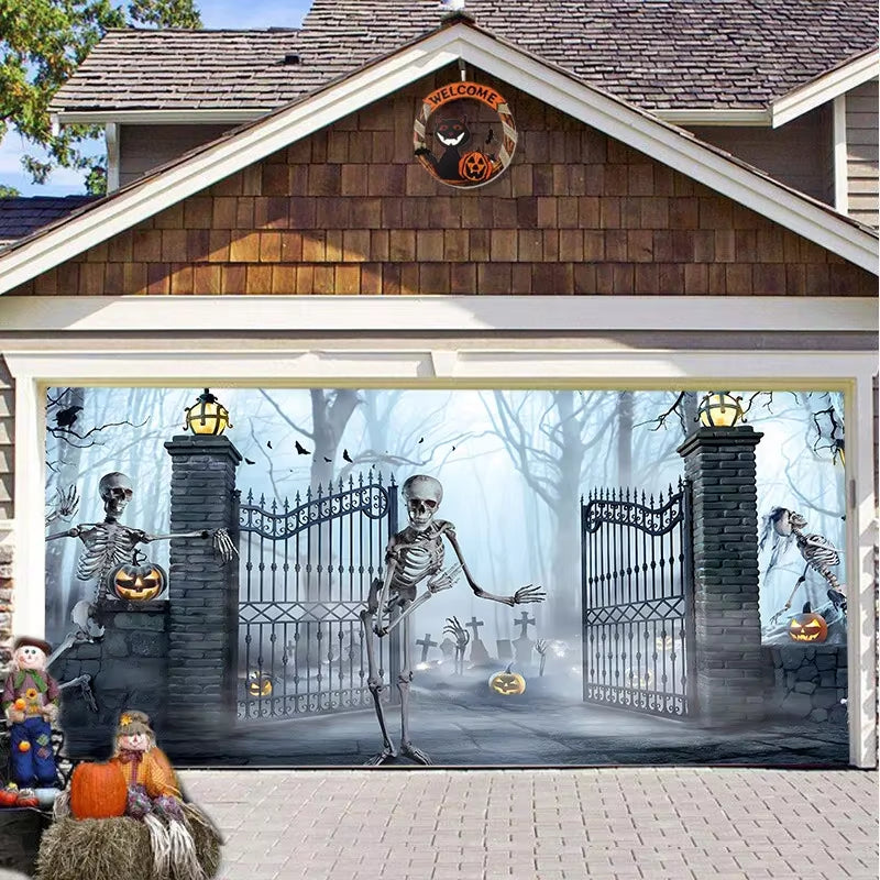 Spooky Halloween Garage Door Banner-Large Outdoor Decoration Perfect for Party Backdrops & Holiday Celebrations No Power Needed