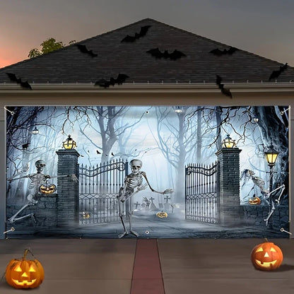 Spooky Halloween Garage Door Banner-Large Outdoor Decoration Perfect for Party Backdrops & Holiday Celebrations No Power Needed