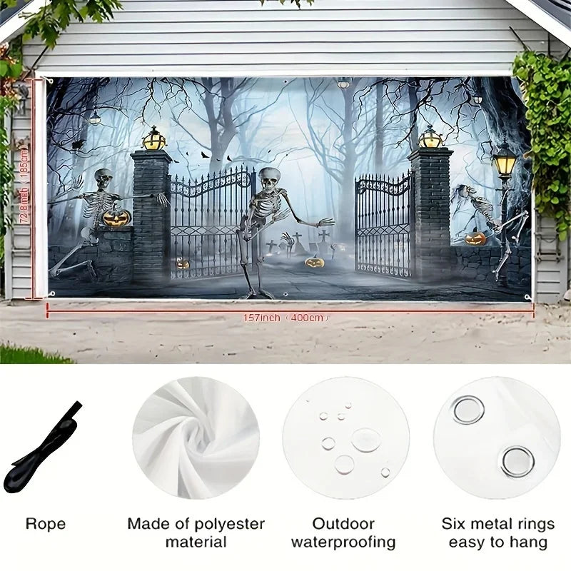 Spooky Halloween Garage Door Banner-Large Outdoor Decoration Perfect for Party Backdrops & Holiday Celebrations No Power Needed