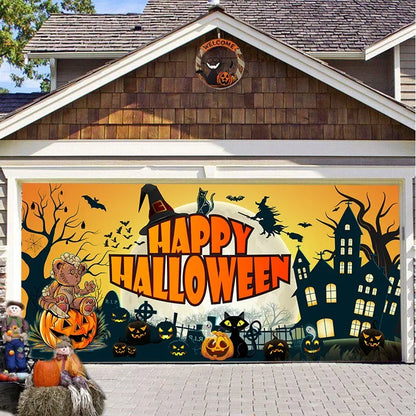 Spooky Halloween Garage Door Banner-Large Outdoor Decoration Perfect for Party Backdrops & Holiday Celebrations No Power Needed