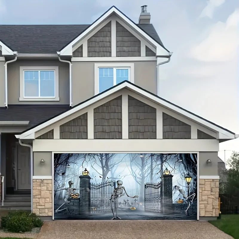 Spooky Halloween Garage Door Banner-Large Outdoor Decoration Perfect for Party Backdrops & Holiday Celebrations No Power Needed